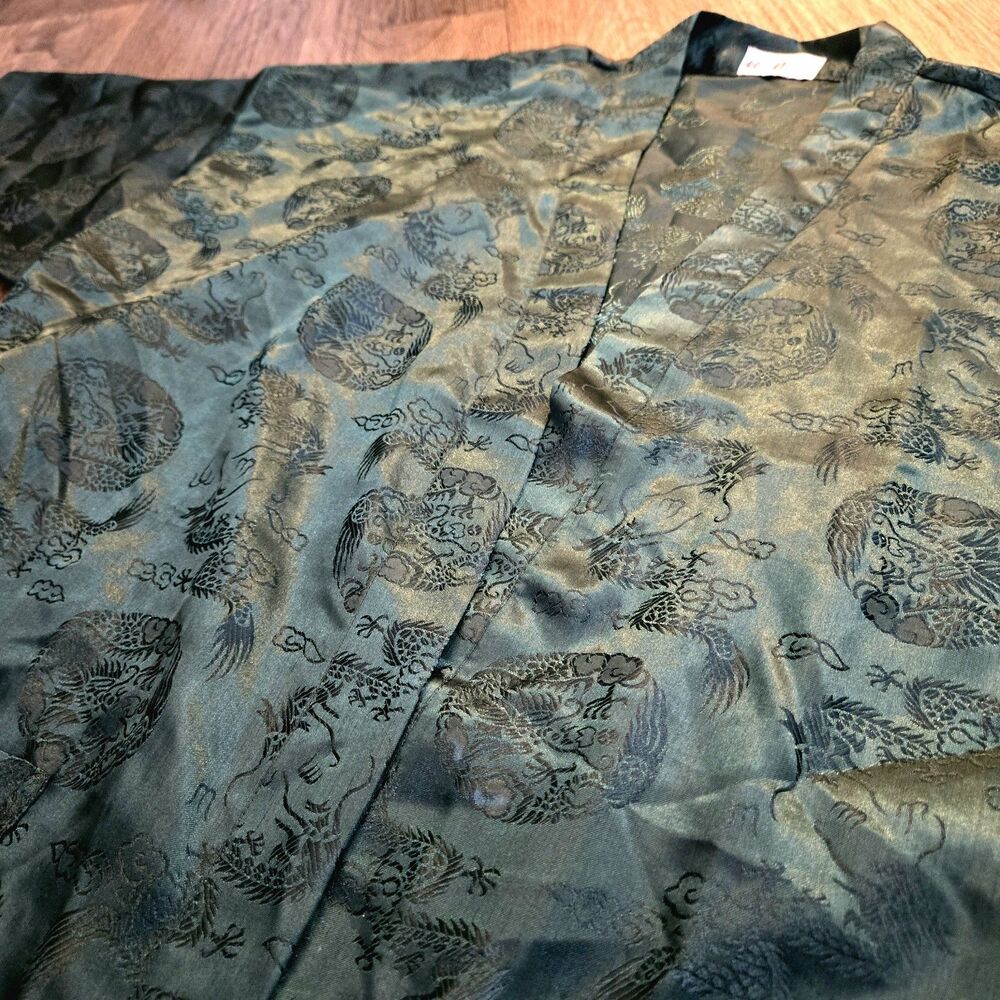 Silk Dragon Emerald Green Satin Kimono Short Robe Womens Traditional Dragon
